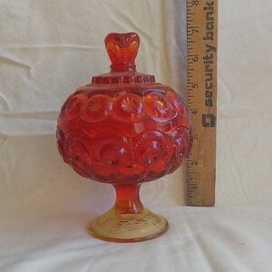 Taller L. E. Smith Moon n Star Lidded Compote Amberina